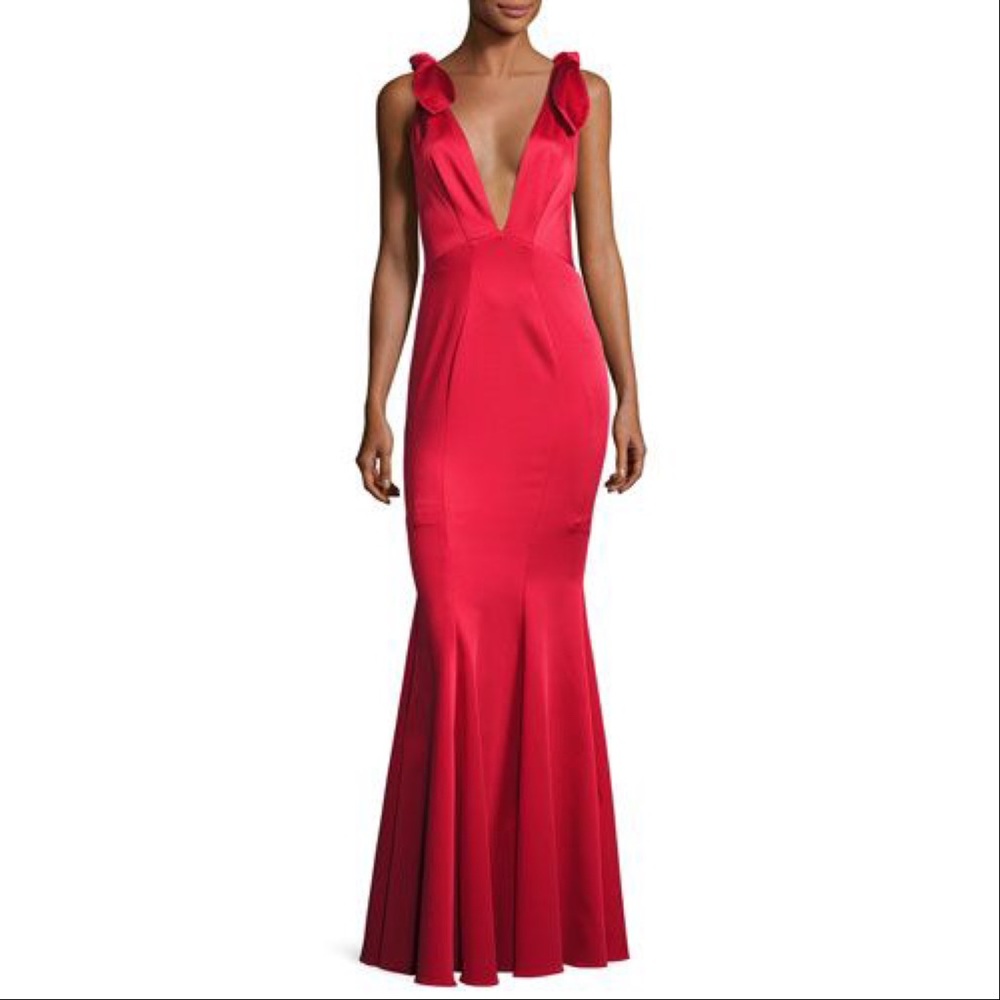 Zac Zac Posen Mermaid Gown Size 2 Red Shoulder Tie Formal Special Occasion Dress